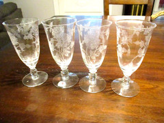 Heisey Waverly Rose Fine Crystal etched Roses 5 1/2» cocktail/champagne glasses