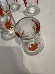 Set Of 5 1950s Vintage Hazel Atlas Dancing Drunk Pink Elephants Glass Shot Glass