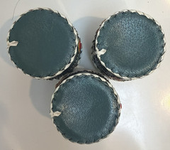 Vtg Leather Wrapped 4″ Drinking Glasses Green Bohemian Handmade Barware Set of 3