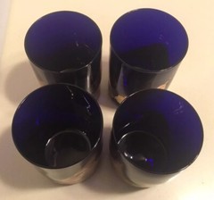 4 Vintage Randy Strong Handblown Rocks Cocktail Glasses Cobalt Blue Gold Leaf