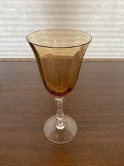 STUNNING SET(9) VTG CAMBRIDGE Glass Amber Panel Optic Water Goblets 8.25″H