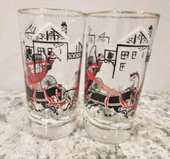 Vintage Christmas Set 2 Cott Coaching Days Libbey 14 oz. Glasses Carriage Horses