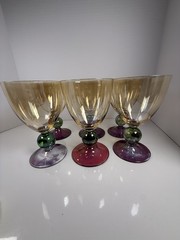 Krosno Poland ~ Hand Blown Crystal Wine/Cordial Glasses ~ Tri Color ~ Set of 6