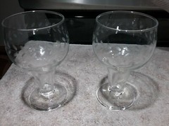 2 VINTAGE CLEAR GLASS BARWARE 14 OUNCE GLASSES ETCHED