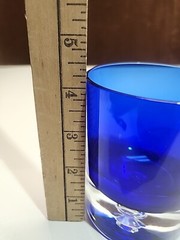 2 Block Cobalt Blue Bubble Bottom Old Fashioned Lowball Glasses