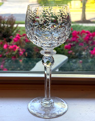 Rogaska Gallia Crystal Balloon Wine Water Glass Etched Floral Slovenia 8″ Tall