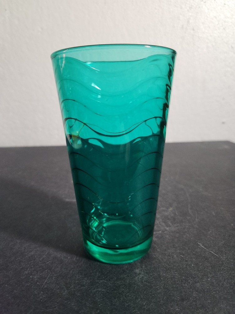 Vintage Sea Green 12oz Glass Tumbler Wavy Pattern by Pasabahce Glass