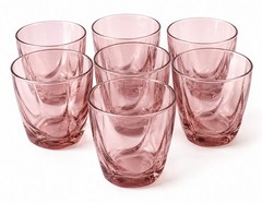 Glasses Pink Lowball Set of 7 Rose Tinted Square Base Swirl Cocktail Tumbler 3.5