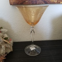 1 Venetian Amber Etched Stem & Leaf Pattern Champagne Glass by Rogaska RARE FIND