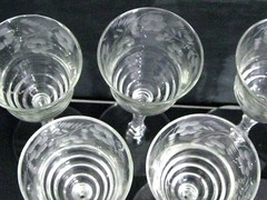 Set of 6 Libbey Rock Sharpe Cut Crystal Floral No 3005-4 Wine Glasses 6 7/8″