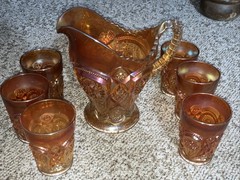Carnival Glass Imperial Marigold Water Set 6 Tumblers, 1 Pitcher