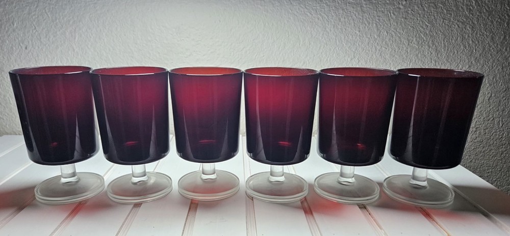 Vintage Luminarc Arcoroc Cavalier Ruby Red Wine Glasses Set 6 France