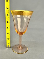 8 Tiffin-Franciscan RAMBLER ROSE Optic Pink Gold Encrusted 6 1/2″ Water Goblets