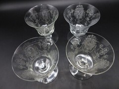 4 Heisey MINUET 4.5 oz Oyster or Fruit Cocktails Amazing Regency Scenes Etch