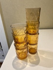 Vintage Hazel Atlas Amber El Dorado Optic Dot Highball Juice Glasses MCM 60s 70s
