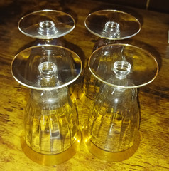 4 Tiffin Minton Clear Stem 14196 Liquor Cocktail Glasses 4.5″ Gold Encrusted 4oz
