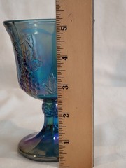 4 Vintage Indiana Harvest Grape Blue Iridescent Carnival Glass Wine Goblets [IG1