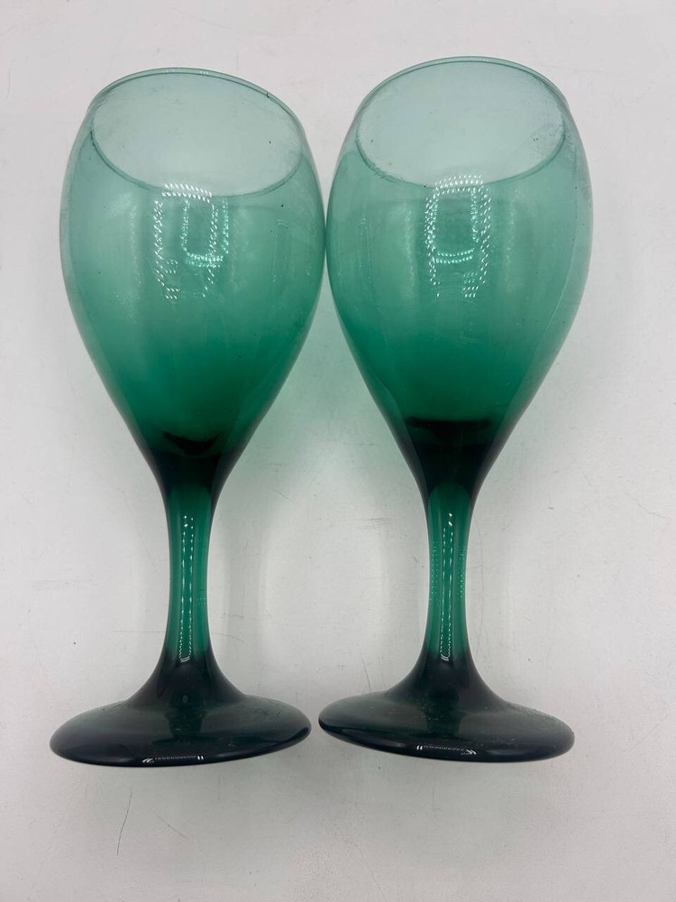 VTG SET 2 Libbey Premiere Dark Green Ice Tea Glasses Round Milk Shake Stem ON29