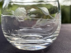 Set of 6 Schott-Zwiesel Clear Gray Cut Vintage Rose 5oz Roly Poly Glasses EUC