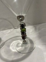 Vintage DARY REES Martini Glasses. Pair Glass, Silver Wire, Multi-color beads