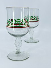 2 VTG 1987 Libbey Arbys Christmas Glasses Wine Iced Tea Goblets Holly Berry Bows