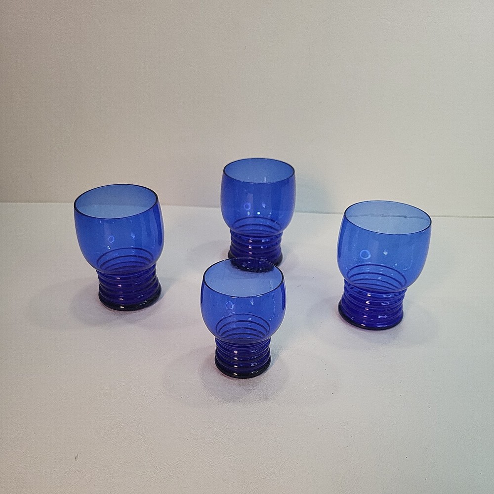 Imperial Glass Shaeffer Cobalt Blue Tumblers Drinking Glasses Set of 4 Vintage