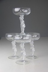 Set of 4 Vintage Bayel Crystal Frosted ‘Bacchus’ Figural Stem Champagne Glasses