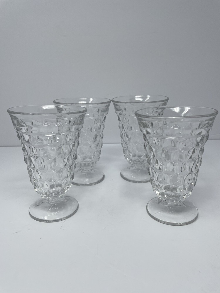Fostoria American Clear Footed Water Tea Glasses Set of 4 8 oz 6 in Vintage USA