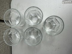 5 Libbey Chivalry Clear Juice Shot Glasses Set Textured Faceted Panel Tumblers