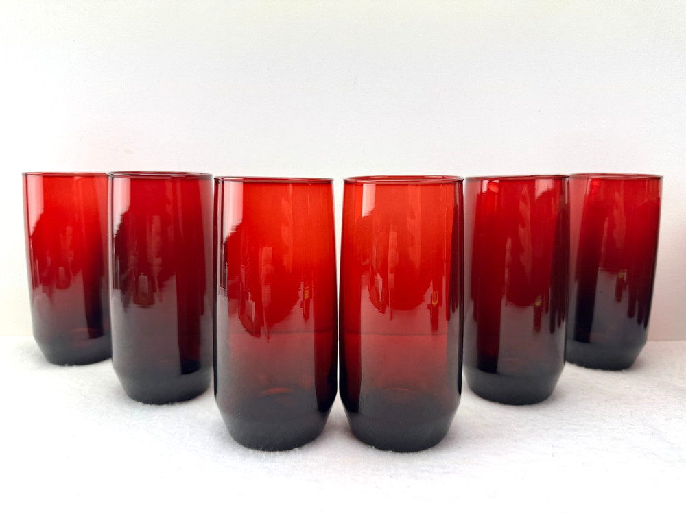 Set of 6 Anchor Hocking Royal Ruby Red Drinking Glasses Tumblers 6″ Tall