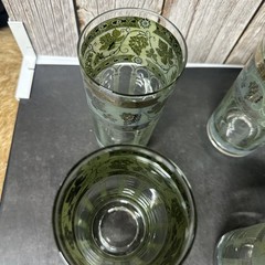 Vintage Golden Grapes Barware Glasses Grapes Columns Cera Mid Century