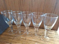 5 Rare Pottery Barn PBY5 Water Goblet Glasses 12oz Thick BULBOUS STEMS Hand Made