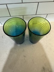 Libbey Ombre Green& Blue Glasses Hoop Design 2Tone Set Of 2 16oz