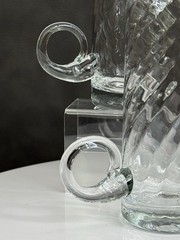 4 Optique Glass Irish Coffee Mugs By Essentials, Curled Handle EUC 5.75” Tall