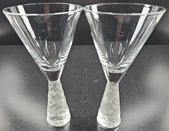 2) Artland Presscott Clear Wine Glasses Set Elegant Hex Frosted Stemware Bar Lot