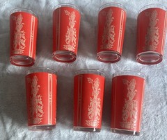 Set of 7 MCM Highball Glasses Thai Goddess 1960s, Red