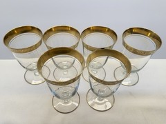 Set of 6 Tiffin Franciscan Rambler Rose 6″ Water Goblets Gold Encrusted Optic