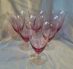 6 Tiffin Wisteria Iced Tea Goblet /Glass Stem #17477 Rich Pink Color 5 7/8″ T