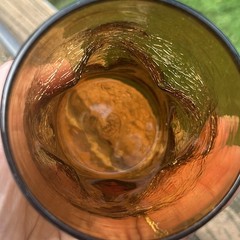 MCM Amber Crackled Glass 5 1/2 Inch Tumbler Handmade Dimpled Vase