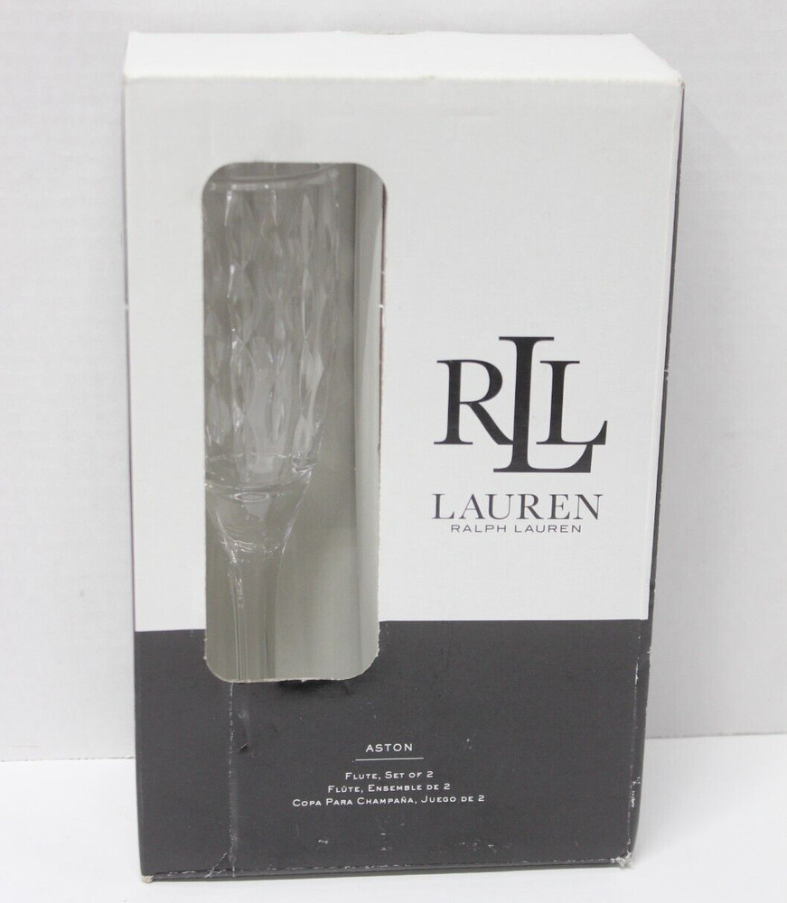 RALPH LAUREN ASTON Fine Crystal Champagne Flute Set of 2 Glasses Made in Germany