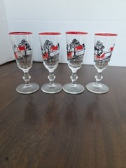 4 Vintage Libbey Glasswear Shot Glasses Cordial Glasses Festive Horse Carriage