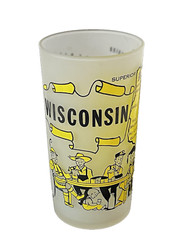 Hazel Atlas Glass WISCONSIN State Map Travel Souvenir 1950’s Frosted 5″