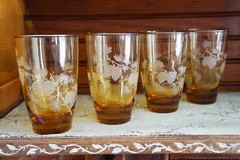 Golden Pine Cone Glass Tumblers, Stanley Home Products, Libbey Glass, Set Of 4