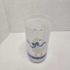 Vintage Libbey Country Geese Goose Frosted Drinking Glasses Set of 3 Blue Bow