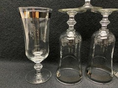 Vintage Lot of 5 Clear Goblets with Silver Band Footed Parfait Glasses 6 1/4″
