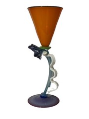 Vintage Post Modern Studio Art Glass 12” H Wine Goblet Sculpture