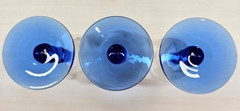 3 Libbey Metropolis Blue Water Goblets Set Ball Knob Stems Art Deco Styled Lot