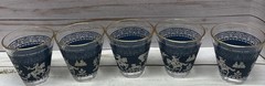 5 VTG Medieval Knights Wedgewood Blue Shot Glasses Medieval Lion Castle