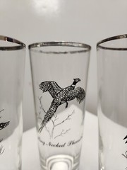 Vintage Federal Silver Rim Fowl High Ball Glasses Set Of 4 And 1 Whiskey Glass