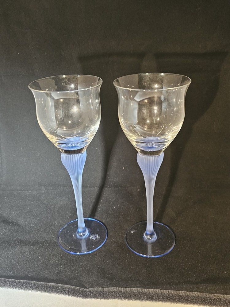 Mikasa Sea Mist Frosted Stem Blue Color Wine Glasses